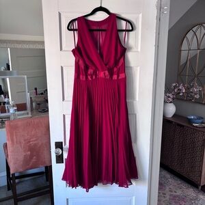 White House Black Market Red Pleated Midi Dress